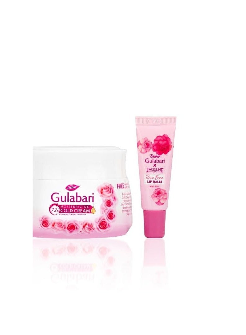 Dabur Gulabari Moisturizing Cold Cream 100gm + Lip Balm 8gm| With Goodness of Natural Rose Oil & Vitamin E | Intense Hydration and Deep Moisturization | For Smooth & Soft skin | All Skin types - Image 2