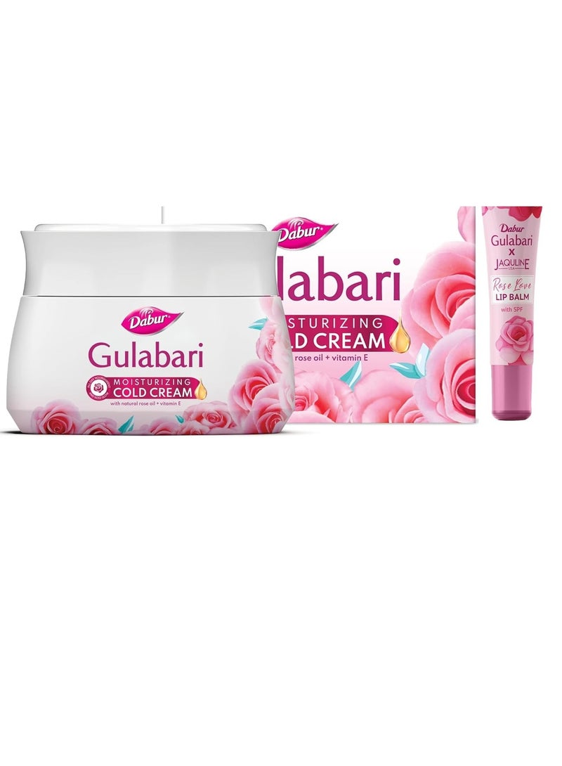 Dabur Gulabari Moisturizing Cold Cream 100gm + Lip Balm 8gm| With Goodness of Natural Rose Oil & Vitamin E | Intense Hydration and Deep Moisturization | For Smooth & Soft skin | All Skin types - Image 1