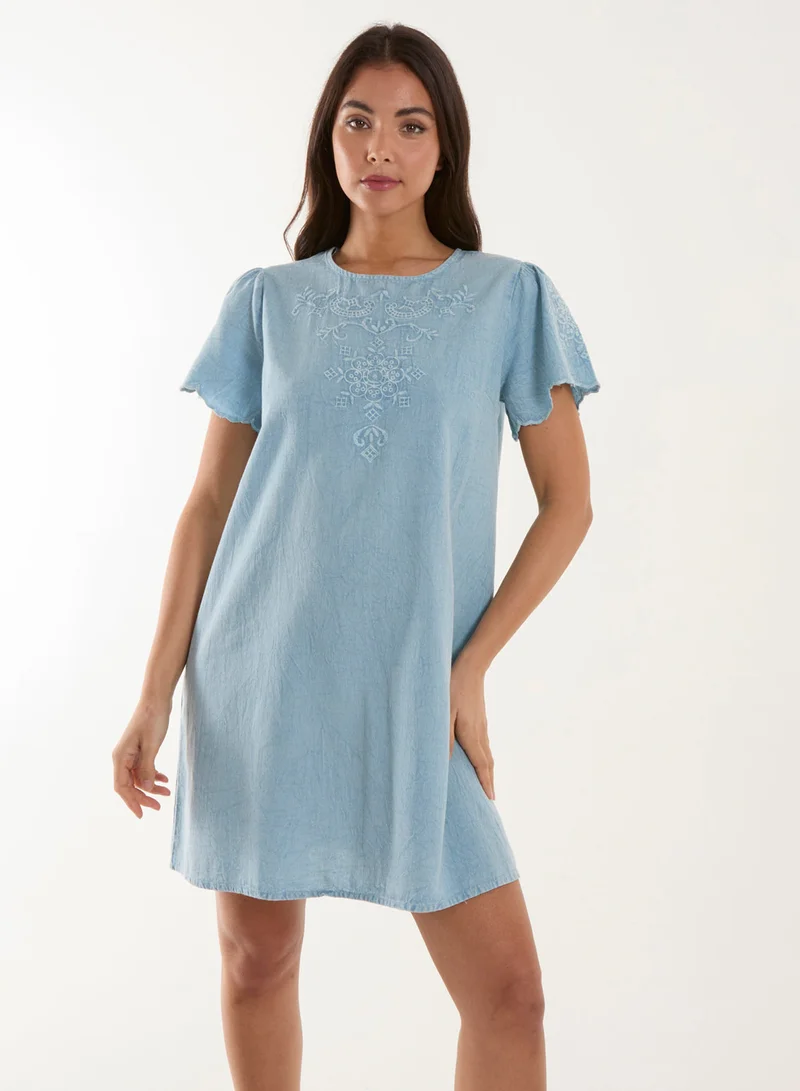 Blue Vanilla Embroidered Mini Dress