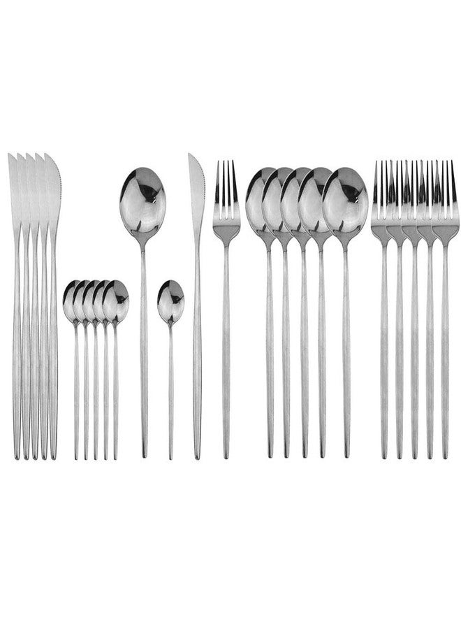 JASHII 24 Pieces Silverware Flatware Cutlery Set, Stainless Steel Tableware Silverware-Service for 6 Dishwasher Safe Full Set Flatware Durable (Silver) - Image 1