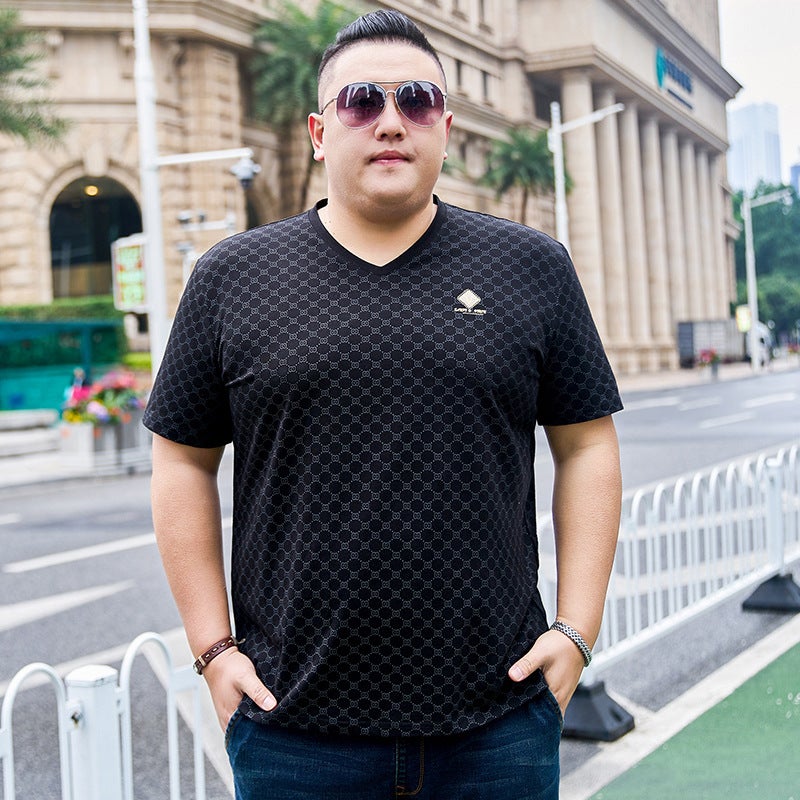 Plus Size Men'S Diy Full-Body Printed White Bottoming Shirt Men'S Summer Thin New Loose V-Neck Short-Sleeved T-Shirt Men