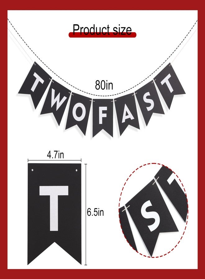 UOAOU Two Fast Race Car Banner - Two Fast Racing Birthday Party Decoration, Racing 2nd Birthday Banner, Vintage Race Car Theme Decoration, Retro Theme Party Cake Smashing Prop（Two Fast） - Image 2