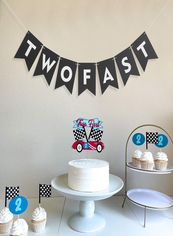 UOAOU Two Fast Race Car Banner - Two Fast Racing Birthday Party Decoration, Racing 2nd Birthday Banner, Vintage Race Car Theme Decoration, Retro Theme Party Cake Smashing Prop（Two Fast） - Image 4