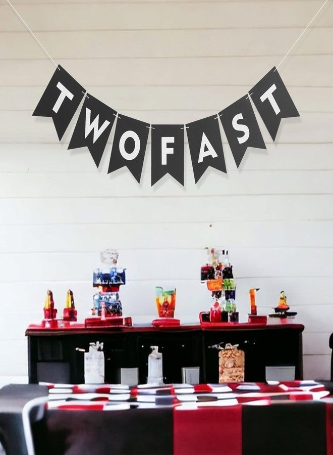 UOAOU Two Fast Race Car Banner - Two Fast Racing Birthday Party Decoration, Racing 2nd Birthday Banner, Vintage Race Car Theme Decoration, Retro Theme Party Cake Smashing Prop（Two Fast） - Image 3