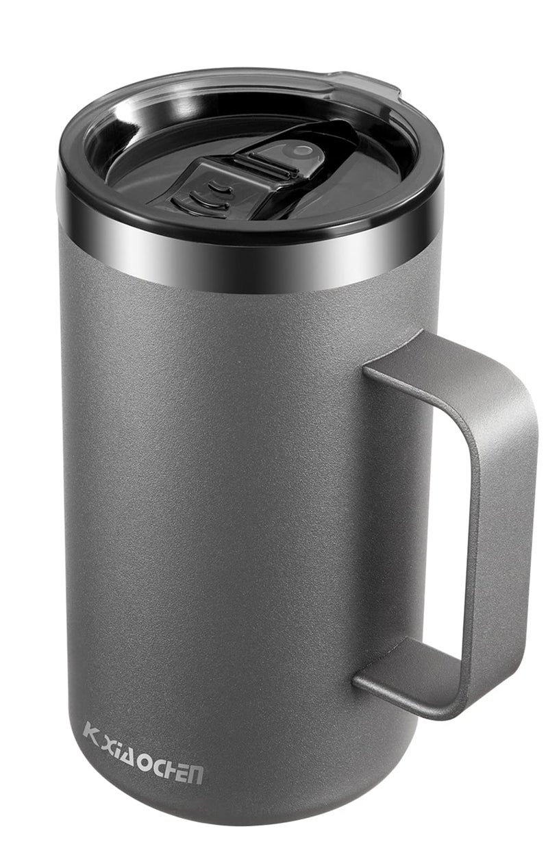 KXIAOCHEN 20oz Insulated Coffee Mug with Lid Stainless Steel Coffee Cup Double Wall Vacuum Coffee Tumbler with Handle Premium Thermal Travel Coffee Mug Silver grey