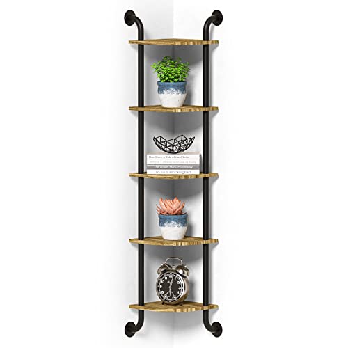 Tinpin Corner Shelf Wall Mount 5-Tier, Wall Decor for Home Living Room Bedroom, Wall Corner Shelves Bookshelf, Rustic Industrial Pipe Shelves Thanksgiving Day, Brown - Image 1