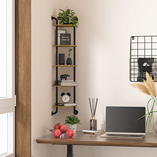 Tinpin Corner Shelf Wall Mount 5-Tier, Wall Decor for Home Living Room Bedroom, Wall Corner Shelves Bookshelf, Rustic Industrial Pipe Shelves Thanksgiving Day, Brown - Image 4