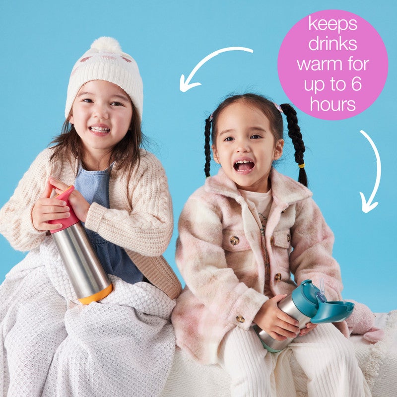 B.Box Insulated Drink Bottle with Straw | Stainless Steel Water Bottle for Kids 3+ Years | Push Button Lid | BPA-Free | Keeps Drinks Cold up to 15 Hours | 500ml (17 fl oz)-Strawberry Shake - Image 3