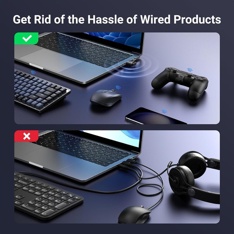 ETZIN USB Bluetooth Adapter for PC, 5.3 Bluetooth Dongle Receiver (UB500) Supports Windows 11/10/8.1/7 for Desktop, Laptop, Mouse, Keyboard, Printers, Headsets, PS4/ Xbox Controllers. EPL-1236WA - Image 2