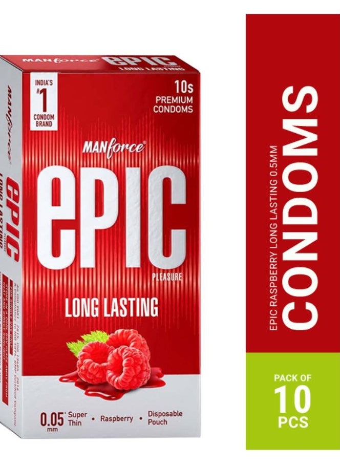 Manforce Epic Pleasure Super Thin Long Lasting Raspberry Flavour 10s Premium Condoms  - Image 1