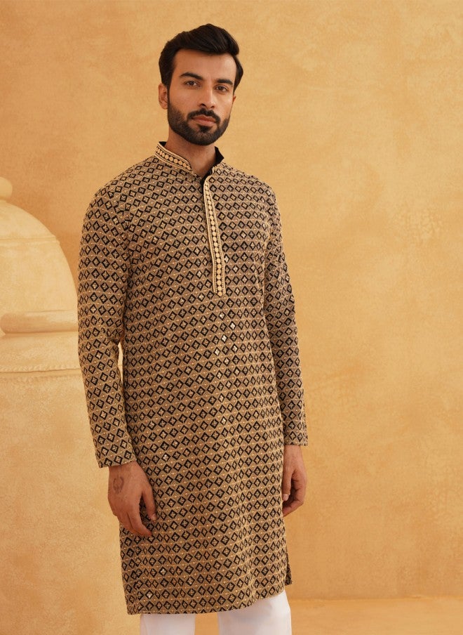 Sojanya Geometric Embroidered Cotton Kurta for Men - Image 3