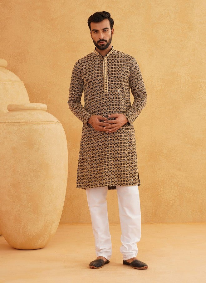Sojanya Geometric Embroidered Cotton Kurta for Men - Image 5