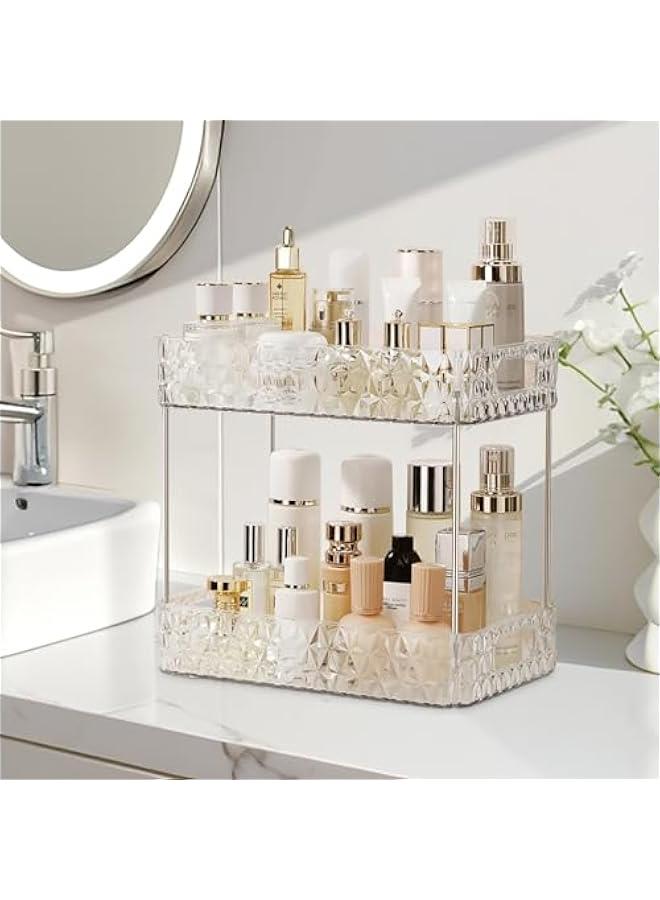 Arabest Makeup Organizer for Vanity,Bathroom Countertop Skincare Organizer,Makeup Counter Shelf Perfume Holder Rack,Cosmetic Display Case (Clear, 2 Tier)  - Image 1