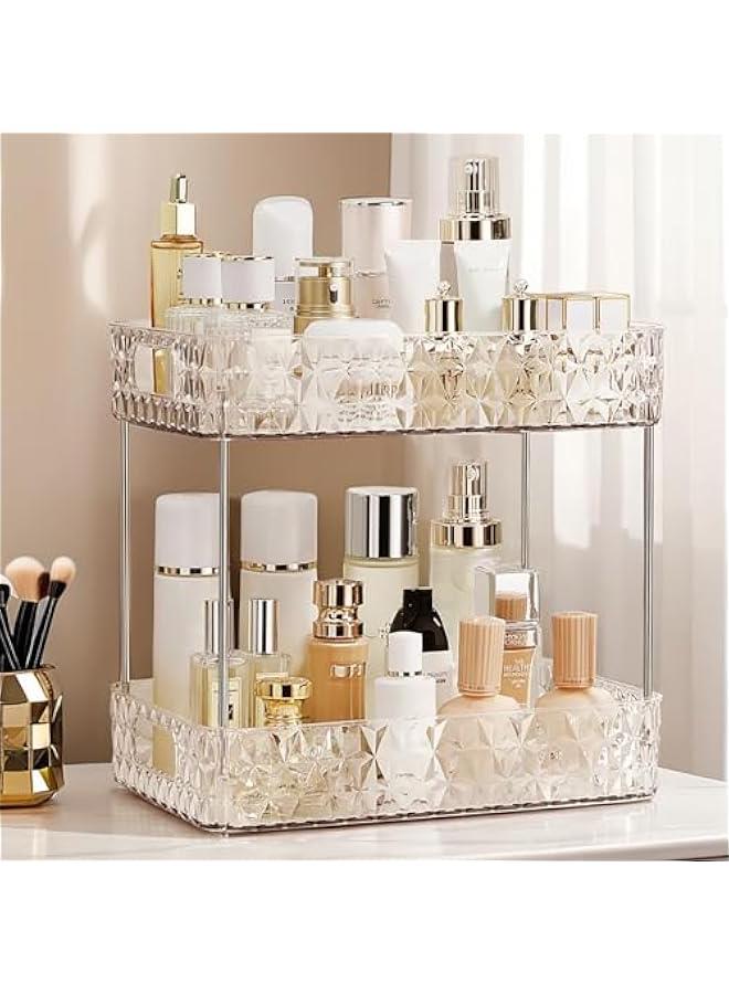 Arabest Makeup Organizer for Vanity,Bathroom Countertop Skincare Organizer,Makeup Counter Shelf Perfume Holder Rack,Cosmetic Display Case (Clear, 2 Tier)  - Image 2