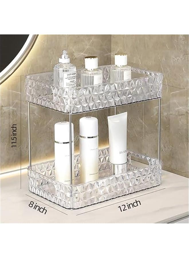 Arabest Makeup Organizer for Vanity,Bathroom Countertop Skincare Organizer,Makeup Counter Shelf Perfume Holder Rack,Cosmetic Display Case (Clear, 2 Tier)  - Image 3