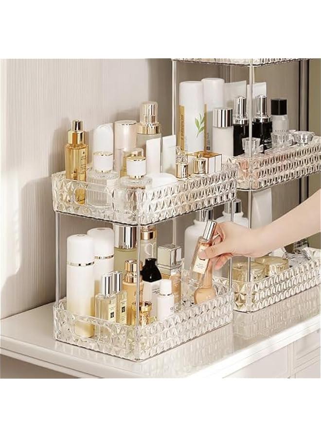Arabest Makeup Organizer for Vanity,Bathroom Countertop Skincare Organizer,Makeup Counter Shelf Perfume Holder Rack,Cosmetic Display Case (Clear, 2 Tier)  - Image 4