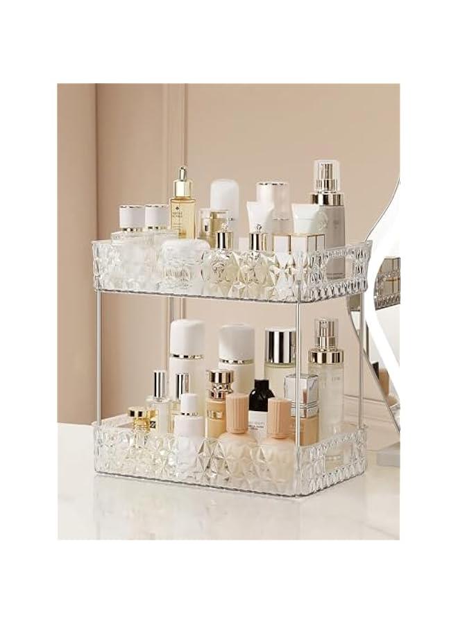 Arabest Makeup Organizer for Vanity,Bathroom Countertop Skincare Organizer,Makeup Counter Shelf Perfume Holder Rack,Cosmetic Display Case (Clear, 2 Tier)  - Image 5