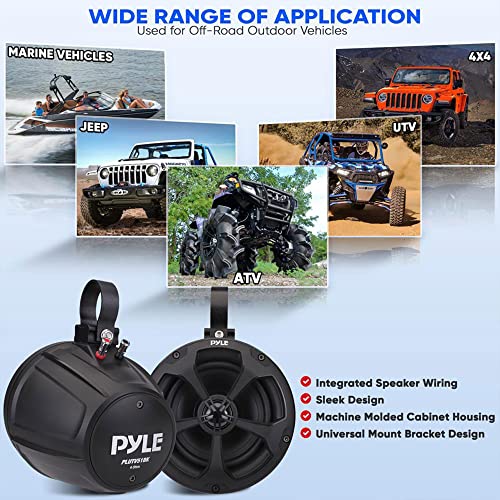 Pyle بايل، مكبرات صوت بحرية، مكبرات صوت قوارب، 1000 واط 5.25 بوصة، نظام مقاوم للماء للطرق الوعرة، مضخم صوت بقناتين، ستيريو كامل النطاق، ATV/UTV/جيب، يشمل حوامل التثبيت والأسلاك، تصنيف IP-X45، PLUTV52CH - Image 2