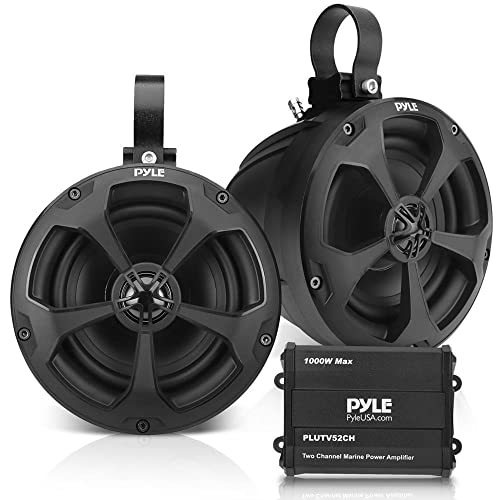 Pyle بايل، مكبرات صوت بحرية، مكبرات صوت قوارب، 1000 واط 5.25 بوصة، نظام مقاوم للماء للطرق الوعرة، مضخم صوت بقناتين، ستيريو كامل النطاق، ATV/UTV/جيب، يشمل حوامل التثبيت والأسلاك، تصنيف IP-X45، PLUTV52CH - Image 1