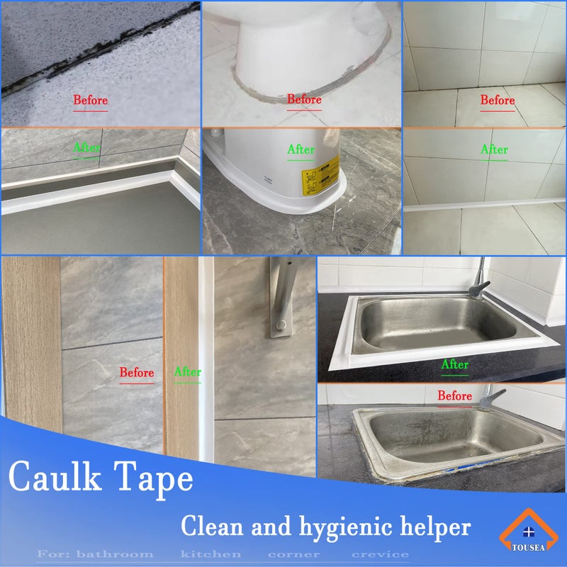 TOUSEA White Caulk Tape for Bathtub Self Adhesive,1.5" x 19.7Ft Caulk Strip for Toilet, Tub, Wall Edge -Decorative Wall Trim & Peel and Stick Backsplash Finisher - Renter Friendly, Easy Install - Image 3