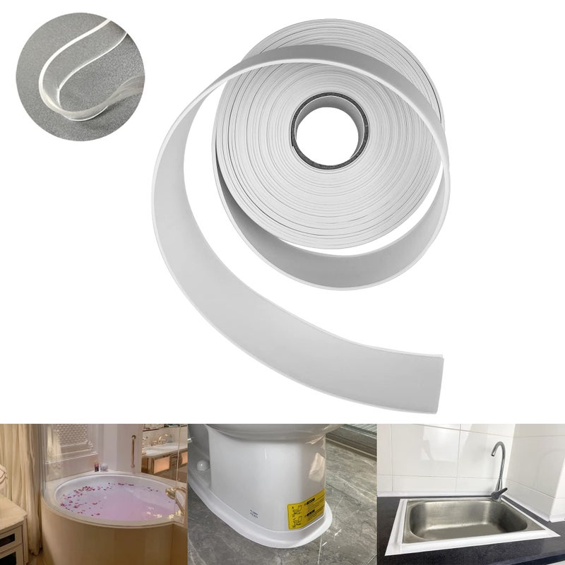 TOUSEA White Caulk Tape for Bathtub Self Adhesive,1.5" x 19.7Ft Caulk Strip for Toilet, Tub, Wall Edge -Decorative Wall Trim & Peel and Stick Backsplash Finisher - Renter Friendly, Easy Install - Image 1