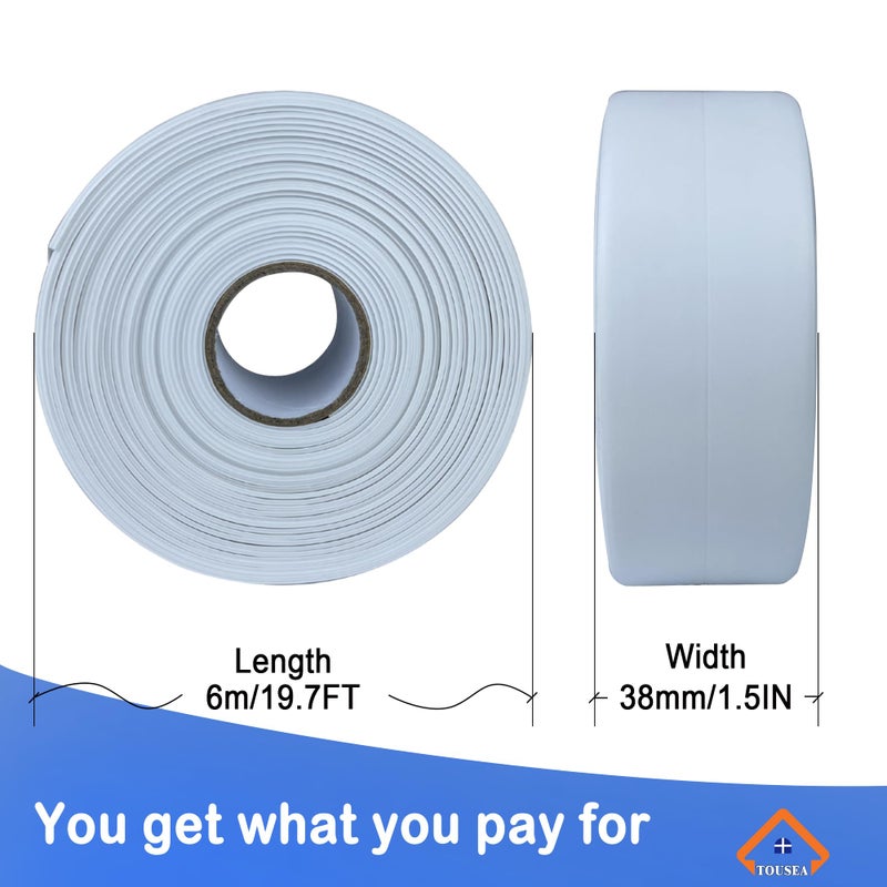 TOUSEA White Caulk Tape for Bathtub Self Adhesive,1.5" x 19.7Ft Caulk Strip for Toilet, Tub, Wall Edge -Decorative Wall Trim & Peel and Stick Backsplash Finisher - Renter Friendly, Easy Install - Image 2