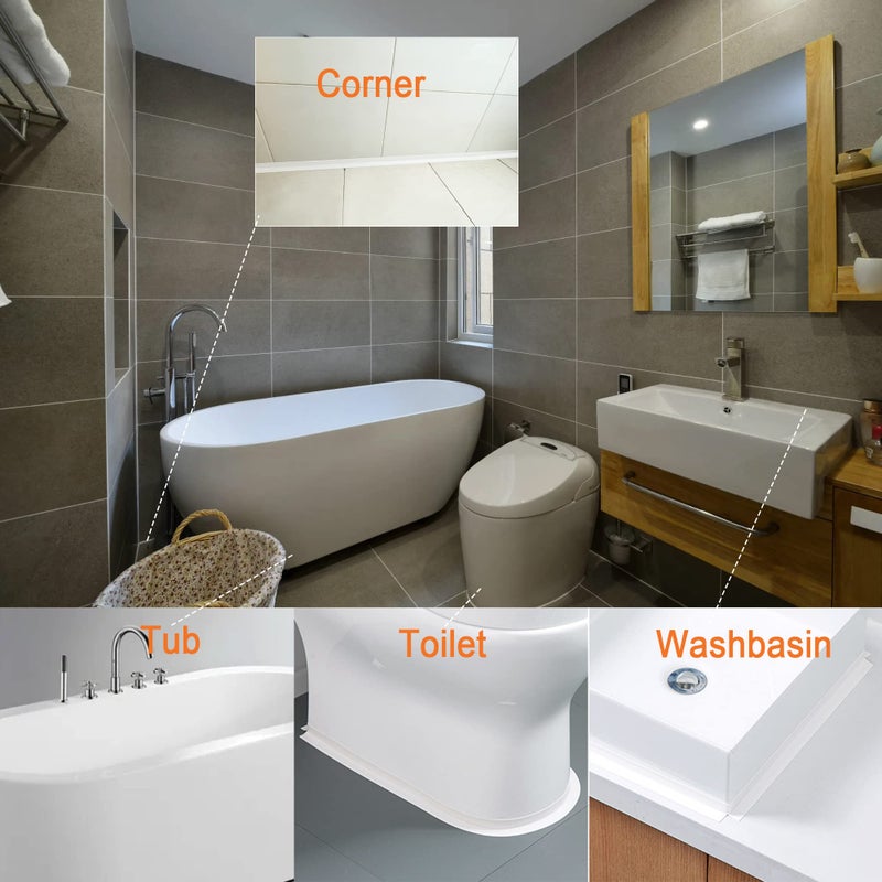 TOUSEA White Caulk Tape for Bathtub Self Adhesive,1.5" x 19.7Ft Caulk Strip for Toilet, Tub, Wall Edge -Decorative Wall Trim & Peel and Stick Backsplash Finisher - Renter Friendly, Easy Install - Image 5