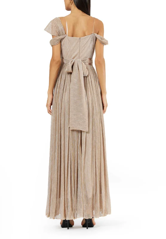 امري Off Shoulder Asymmetrical Front Drape Dress with Waist Belt Tie