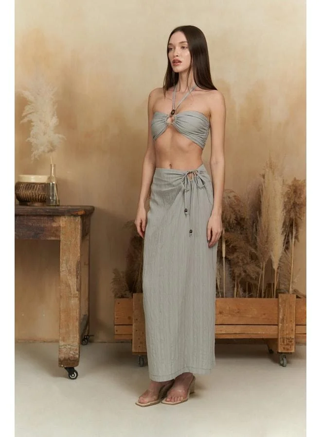 Bohemai Lovina Striped Grey Crop Skirt Set