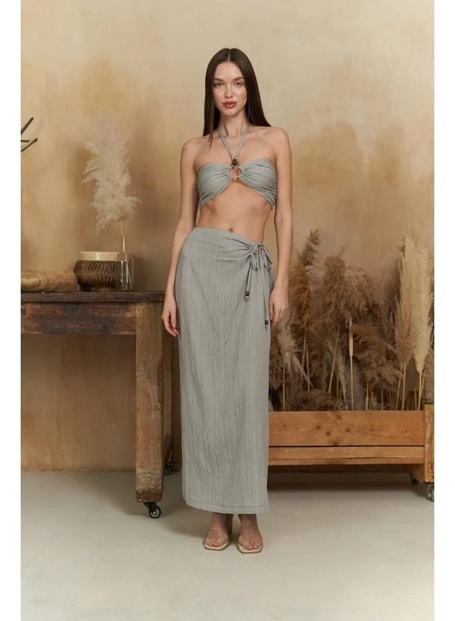 Lovina Striped Grey Crop Skirt Set