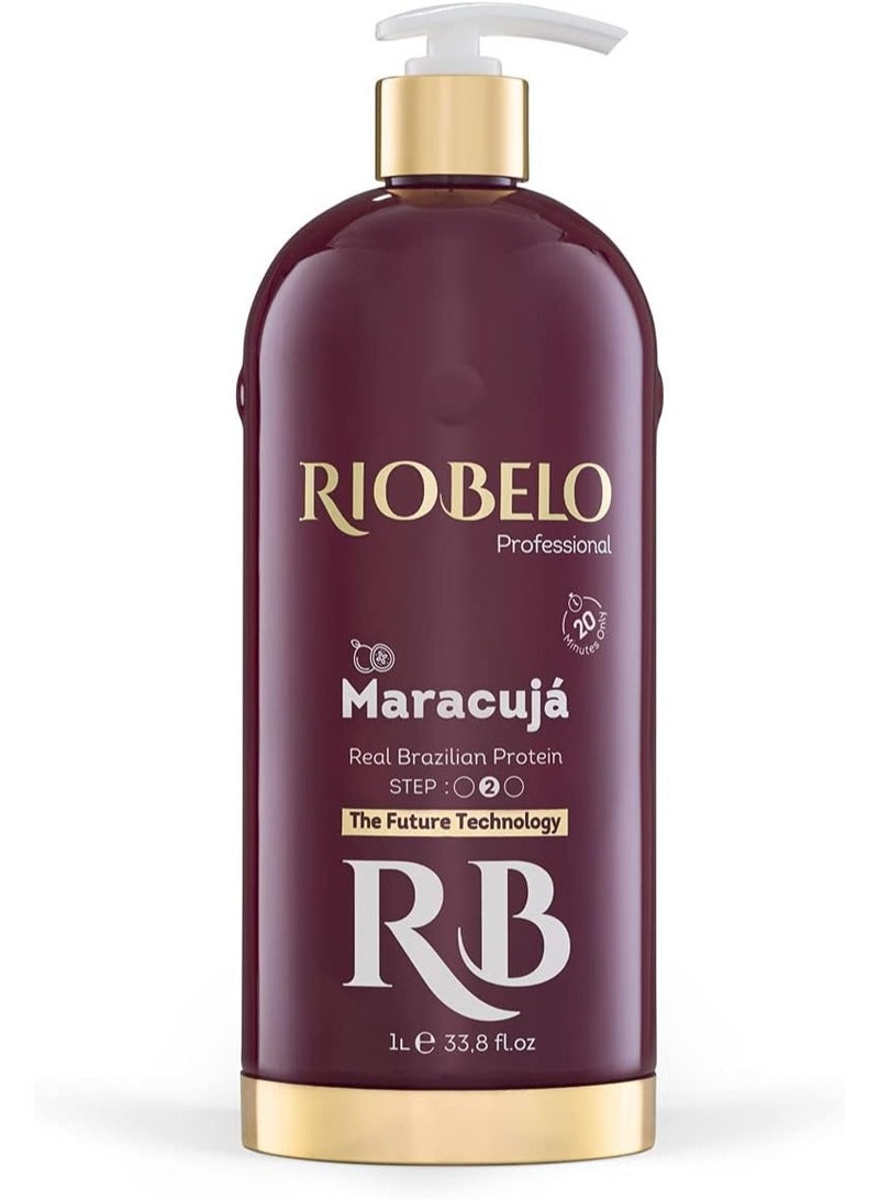 RIOBELO Hair Protein, Maracujá Protein Treatment for Hair, Brazilian Protein Hair Kit for Curly & Normal Hair by RIOBELO Professional Real, 1L - 3 Steps Home Care Kit - Image 3
