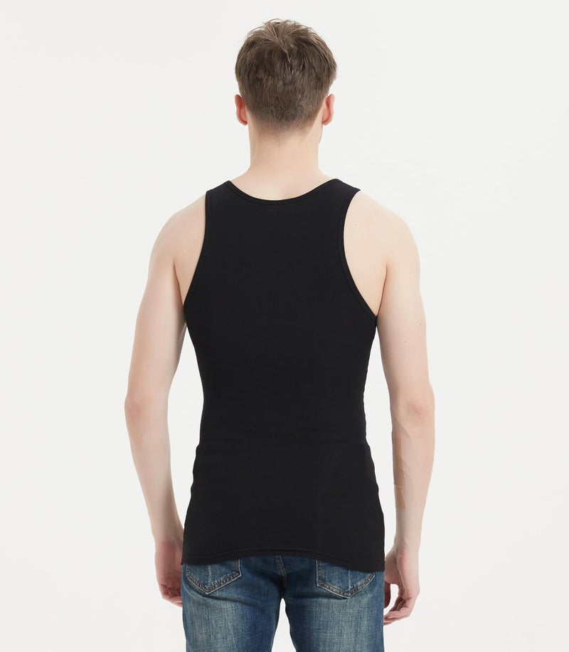 Comfneat Men's 6-Pack A-Shirts Tight Fit Tank Tops Cotton Spandex Undershirts (Black 6-Pack, XXL) - Image 4