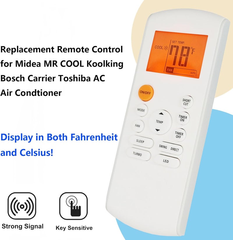 Replacement Remote Control for Midea MR Cool Koolking Bosch Carrier Toshiba AC Air Condtioner RG57B1/BGE RG57A6/BGEF RG57A6/BGEFU1 RG57E1/BGEU1 RG52A2/BGEFU1 RG57F3(B)/BGEFU1 RG57H3(B)/BGCEFU1-M -A - Image 5