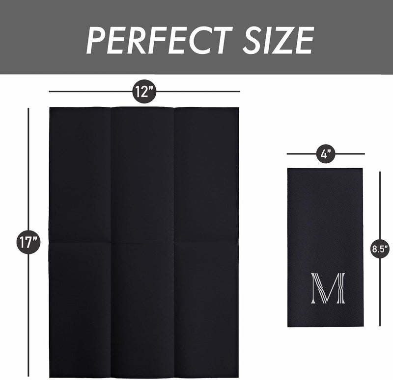 BloominGoods 50Pack LinenFeel Mongrammed Napkins Black Paper 12 x 17 Silver Foil Letter A Napkins Disposale Initial Guest Towels For Wedding Bathroom Party Baby Shower Or Event - Image 3