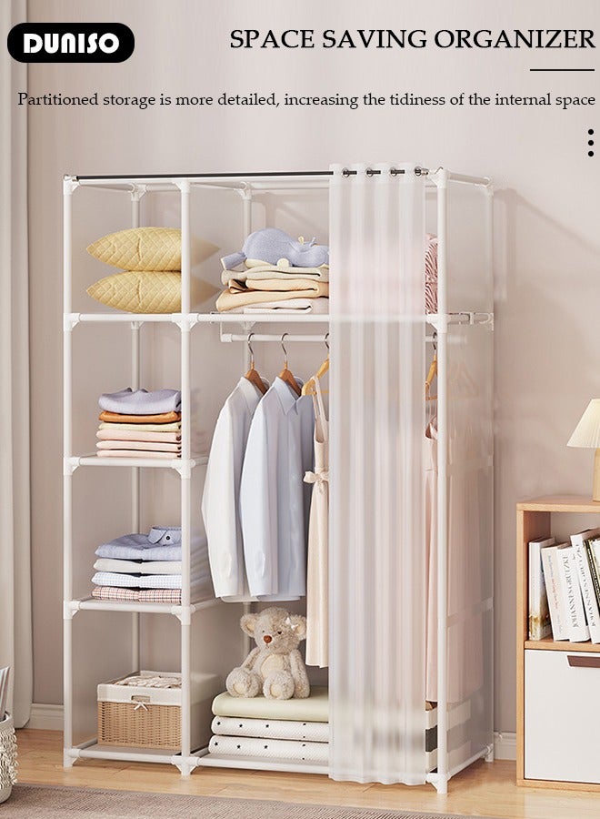 DUNISO Clothing Storage Cabinet with Curtain, Portable Wardrobe Closet Thick Steel Pipe Clothes Closet with Hanging Rod Closet Storage with 4 Storage Box, Freestanding with Shelves, for Living Room, Bedroom, Clothes Room  - Image 5
