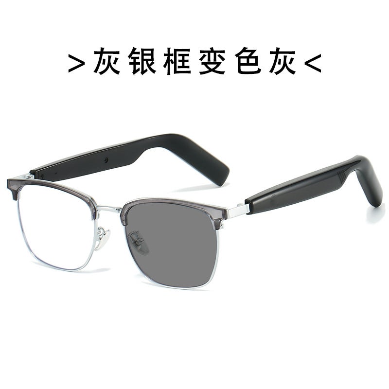 1502 New Smart Color Changing Bluetooth Sunglasses Men'S Music Headphones Call Half Frame Business Frame Noise Reduction Gray Glasses - Image 1