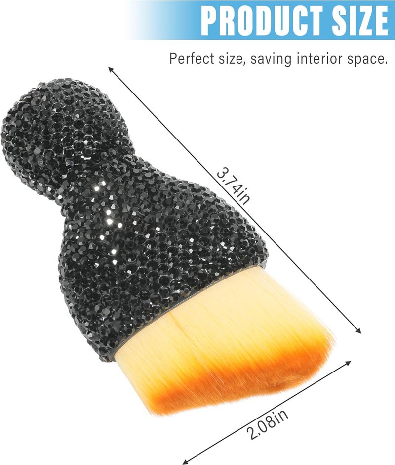 AOCISKA Car Detailing Brush,Car Interior Dust Sweeping Soft Brush,Bling Car Accessories for Women,Car Interior Cleaning Tool with Diamond,Auto Interior Dust Brush for Dashboard (Black) - Image 2