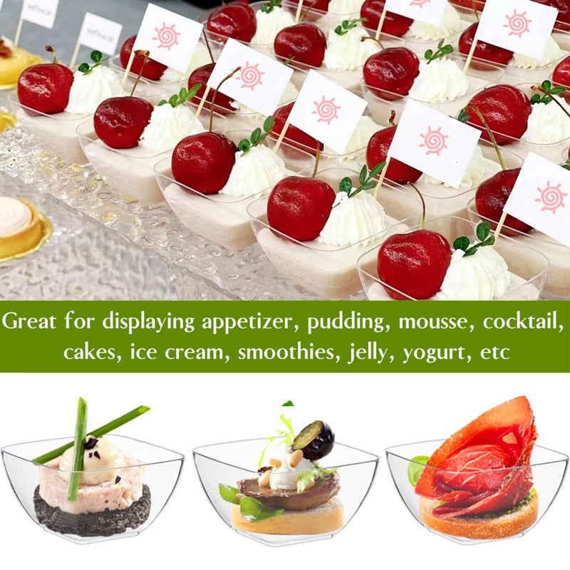 TOFLEN 100ct 2 oz Mini Dessert Cups with Spoons, Clear Plastic Reusable Small Party Serving Cups for Appetizers, Hors D'oeuvres Plates - Image 5