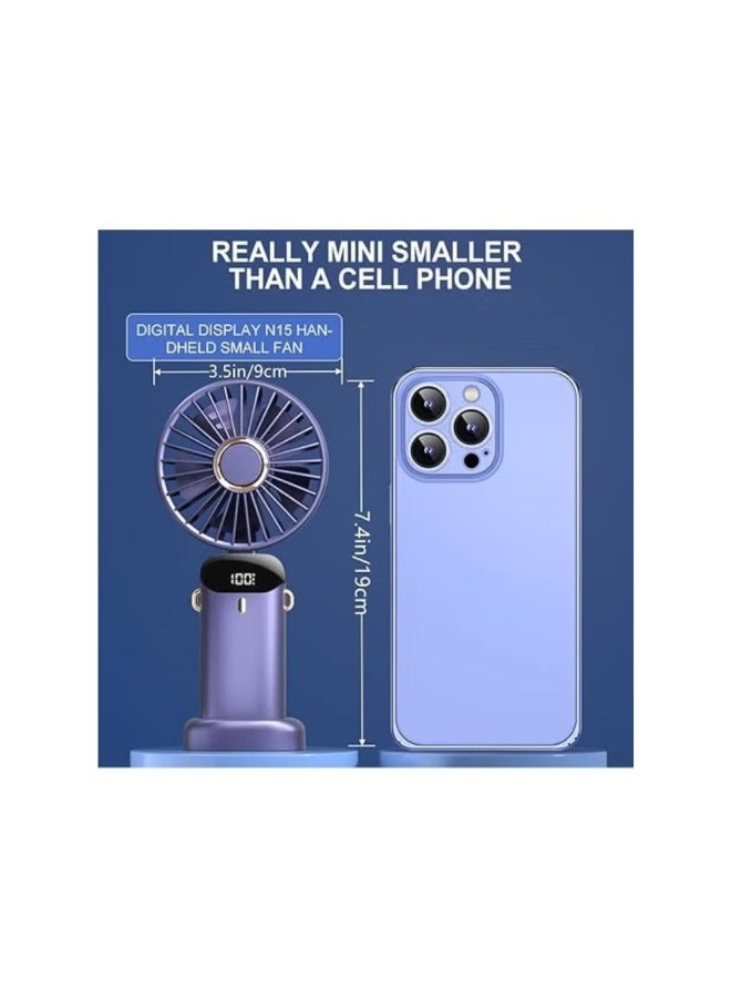 Dreamzon Portable Handheld Mini Fan USB Rechargeable with Digital Display, Strong Wind Cooling Fan, 5 Speed Adjustable, Compact Travel Fan with Stand Base for Outdoor, Office u0026 Summer - Image 3