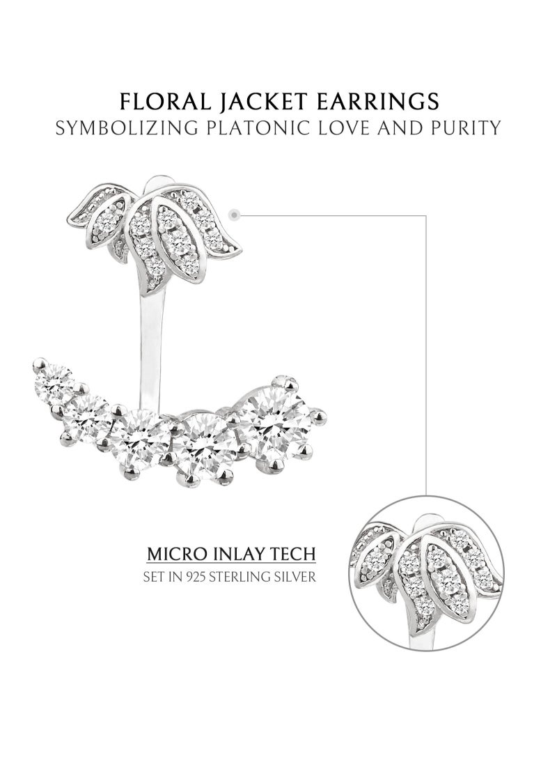 AWNL Women's Floral Jacket Earrings with CZ Diamonds, S925 Sterling Silver with 18K White Gold Plated Gift for Girlfriend Wife - Image 4