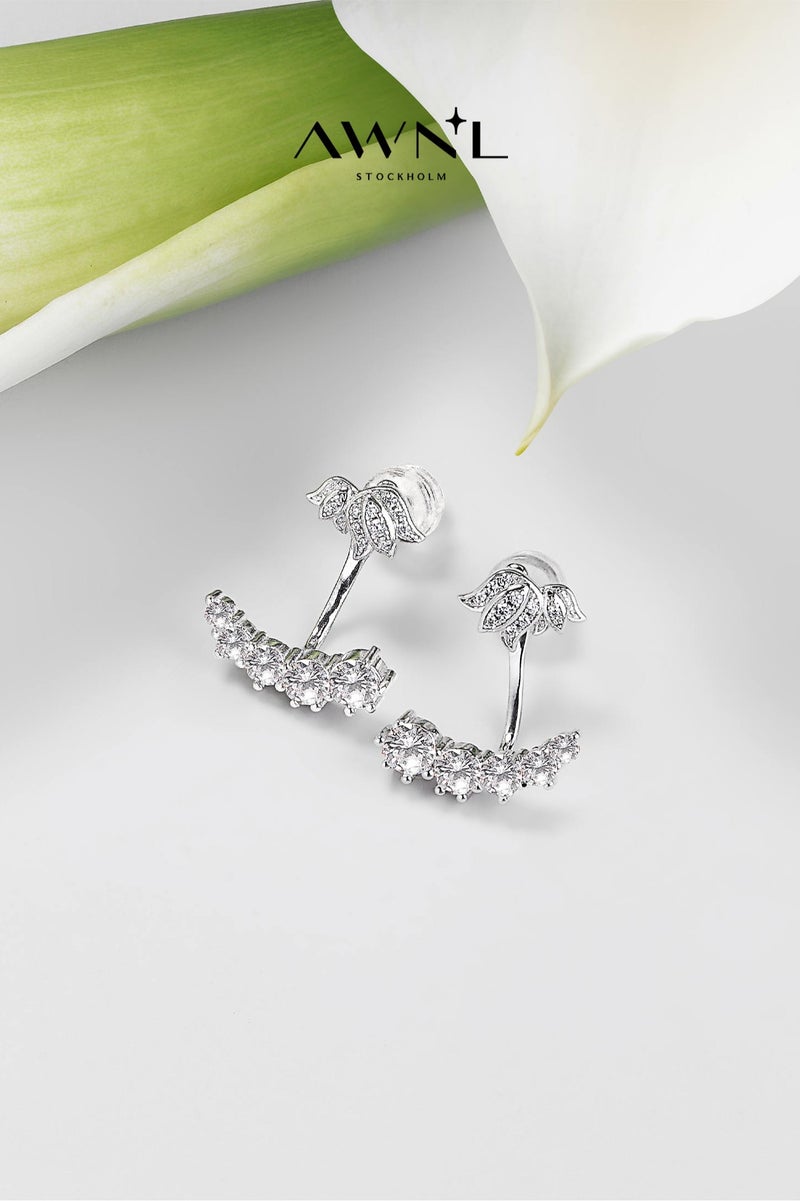 AWNL Women's Floral Jacket Earrings with CZ Diamonds, S925 Sterling Silver with 18K White Gold Plated Gift for Girlfriend Wife - Image 1