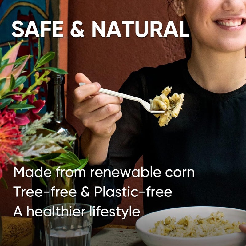 SUYANGECO Compostable Disposable Forks 100 Count Bulk Forks Biodegradable Heavy Duty Forks Silverware Cutlery Biodegradable Utensils for Parties Dinners - Image 4
