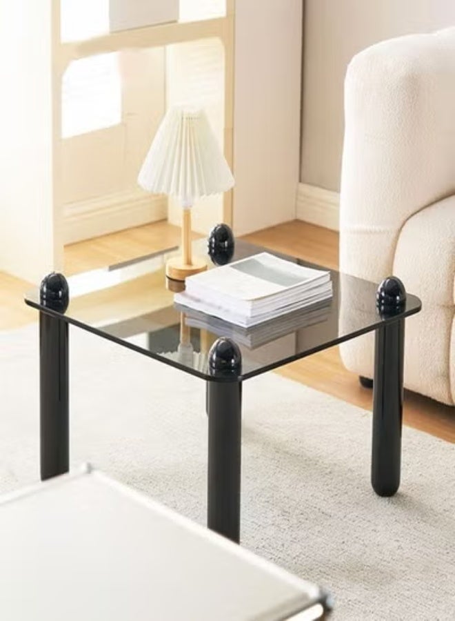 رافين طاولة قهوة مربعة صغيرة لغرفة المعيشة، سطح طاولة من الزجاج المقوى، أرجل من الخشب الصلب، طاولة جانبية للأريكة، طاولة منخفضة للجلوس على الأرض، طاولة ترفيهية لغرفة النوم، 70 × 70 × 38.5 سم - Image 1