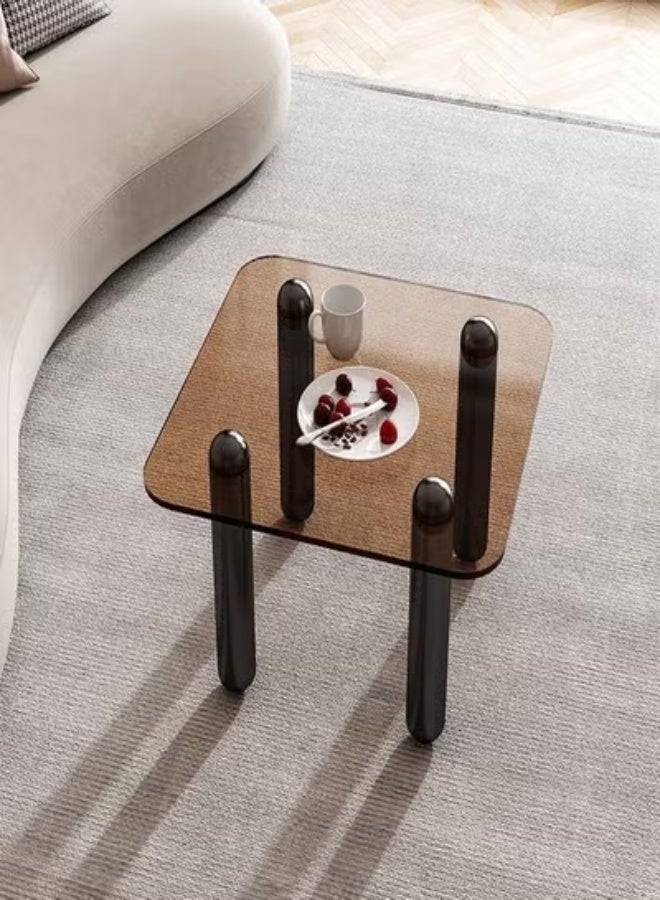 رافين طاولة قهوة مربعة صغيرة لغرفة المعيشة، سطح طاولة من الزجاج المقوى، أرجل من الخشب الصلب، طاولة جانبية للأريكة، طاولة منخفضة للجلوس على الأرض، طاولة ترفيهية لغرفة النوم، 70 × 70 × 38.5 سم - Image 3