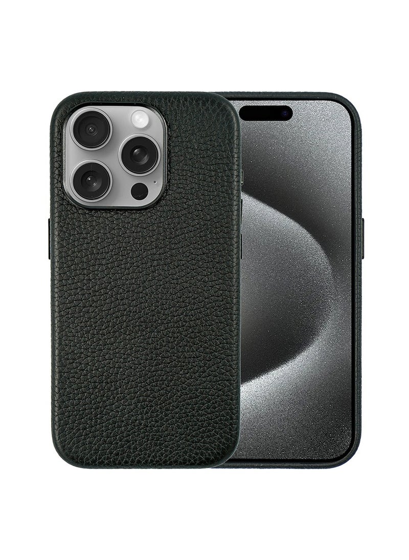 A-CASE - A-Case It’s My Case AMUR Series Magnetic Leather Case for iPhone 15 Pro Max | MagSafe Compatible, Slim Profile, Full Protection, Wireless Charging Ready – Black - Image 1