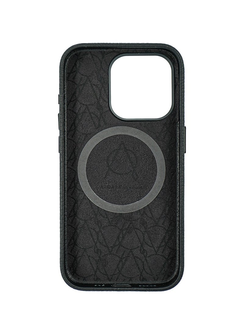 A-CASE - A-Case It’s My Case AMUR Series Magnetic Leather Case for iPhone 15 Pro Max | MagSafe Compatible, Slim Profile, Full Protection, Wireless Charging Ready – Black - Image 1