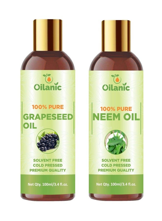 Oilanic 100% Pure & Natural Grapeseed Oil & Neem Oil Combo pack of 2 bottles of 100 ml(200 ml) - Image 1