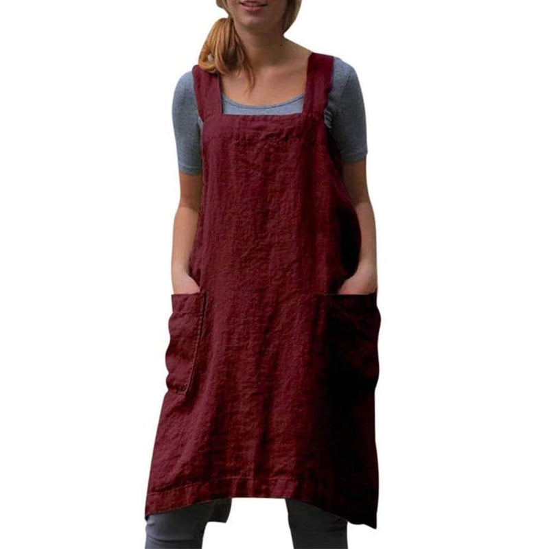 YESDOO Cotton Linen Apron Cross Back Apron for Women with Pockets Pinafore Dress for Baking Cooking