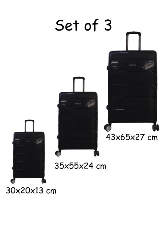Gai mattiolo Gai Mattiolo 4-Wheeled Trolley Bag, PP Material, Italian Design, Lightweight and Durable Travel Suitcase, Set of 3, Black - Image 2