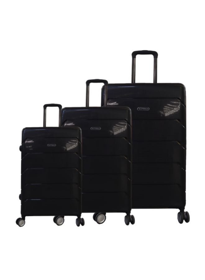 Gai mattiolo Gai Mattiolo 4-Wheeled Trolley Bag, PP Material, Italian Design, Lightweight and Durable Travel Suitcase, Set of 3, Black - Image 1